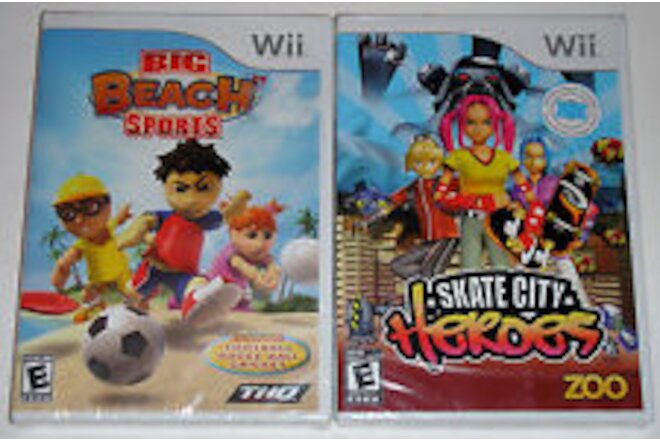 Nintendo Wii Game Lot - Big Beach Sports (New) Skate City Heroes (New)