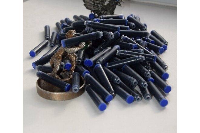 100 German Fountain Pen Ink Cartridges, Refills Standard Int'l size in BLUE new