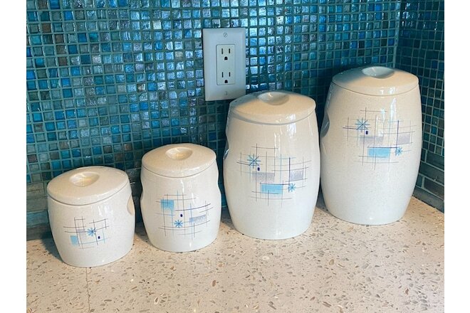 SET of 4 Franciscan Oasis Canisters w Lids - 1955-58 - Eclipse - Starburst Duet