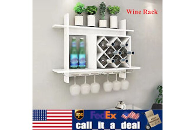 Wine Storage Rack Shelves WallMount Glass Holder Organizer Cabinet For Home Bar