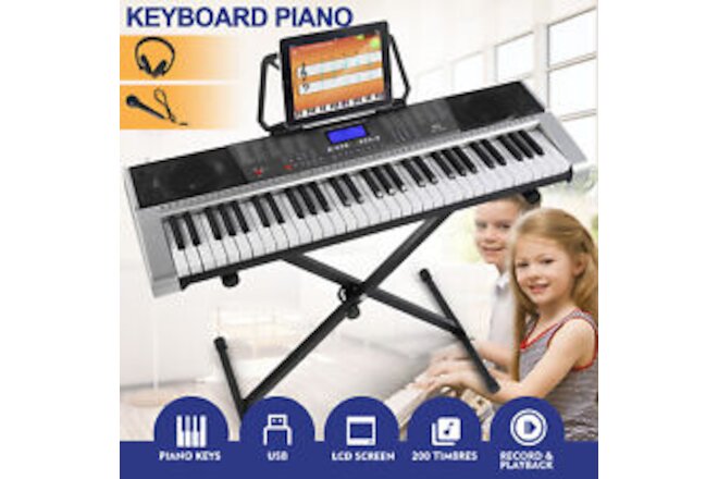 New Portable 61 Key Electronic Keyboards Piano LCD Screen w/Headphone,Microphone