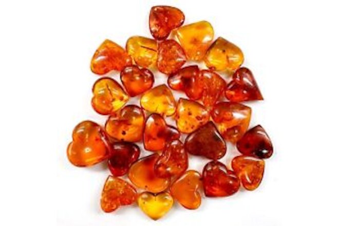 Cognac Baltic Amber Heart Shape Polished Gemstones Beautiful Pretty Set 118 g