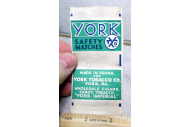 Vintage Unused old stock York Safety Matches match box label, York Tobacco co