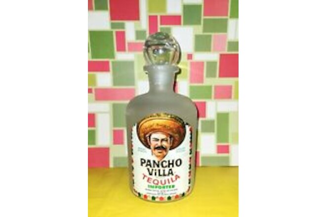 PANCHO VILLA TEQUILA  Label  Frosted Glass Decanter bottle with stopper