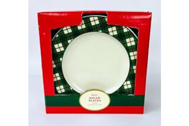 Target HOLLY 2002: 4 Christmas Salad Plates, BRAND NEW Condition! Green Plaid