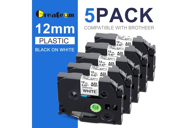 5PCS Compatible Label Maker Tape 12mm for Brother P-Touch TZ-231 TZe-231 PT-D210