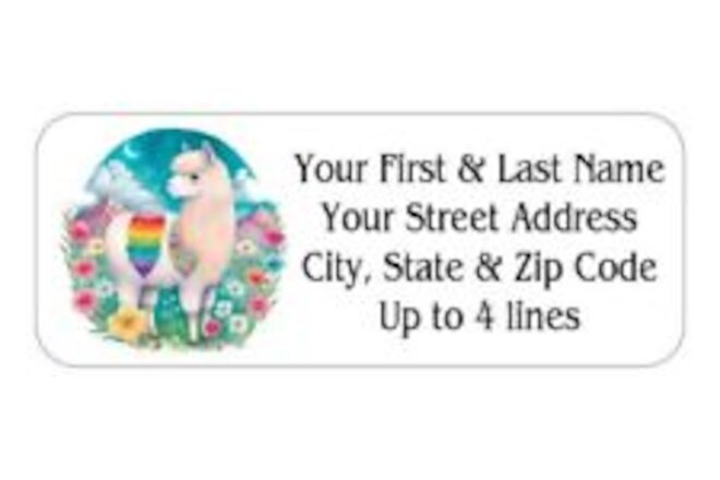 150 Llama Flowers Rainbow Colorful Mailing Return Address Labels Personalized