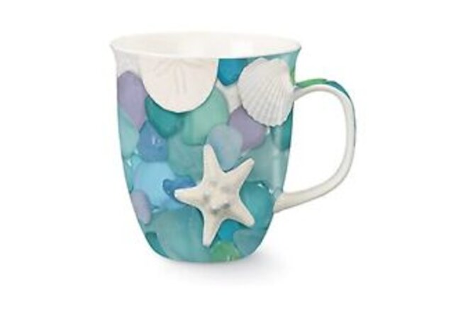 Decorative Harbor Coffee Tea Mug Cup, Photographic Sea Glass and Shells, Gift...