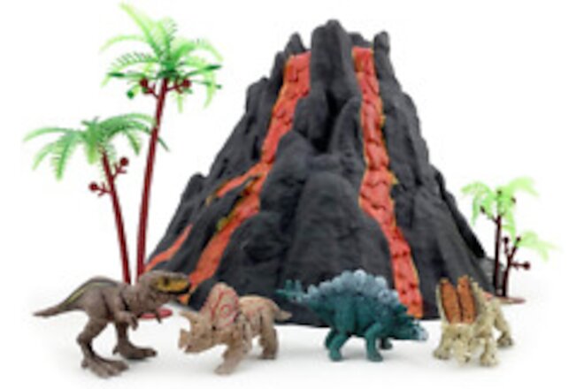 Volcano Dinosaur Playset Including 4 Dinosaurs and 2 Trees Volcano Dinosaur T...