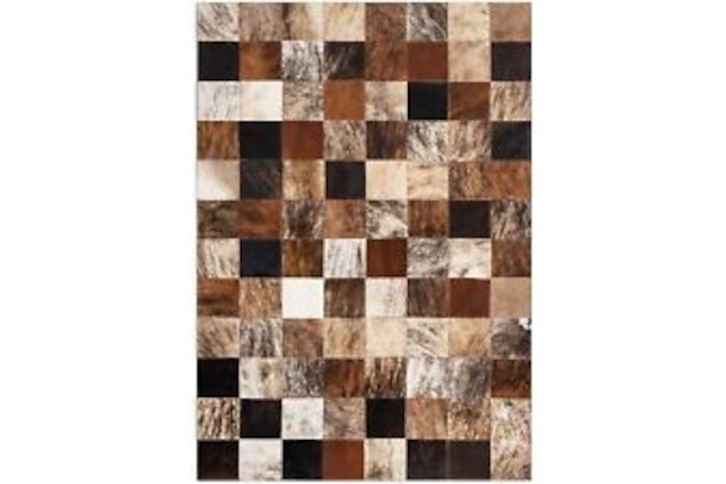 100% Genuine Leather Cowhide Patchwork Area Rug Cow Skin Soft Hair Suede Carp...