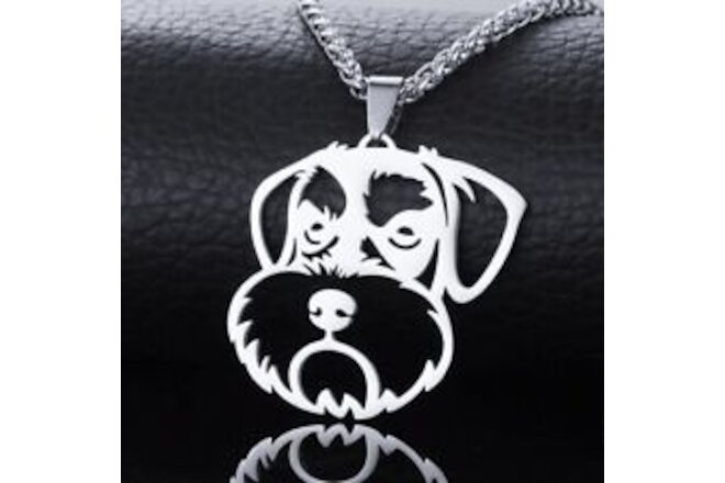 BIG Stainless Steel Miniature Natural Ear Schnauzer Dog Pendant Necklace