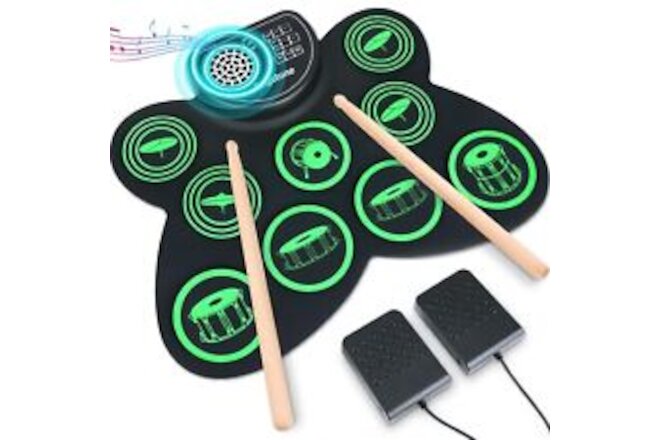 Electronic Drum Set Roll Up Drum Practice Kids Drum Set with Dual Stereo Spea...