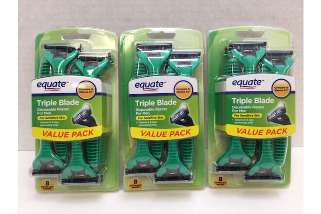 Equate Triple Blade Disposable Razors for Men, Xtreme 3, 24 Razors ~ Free Ship
