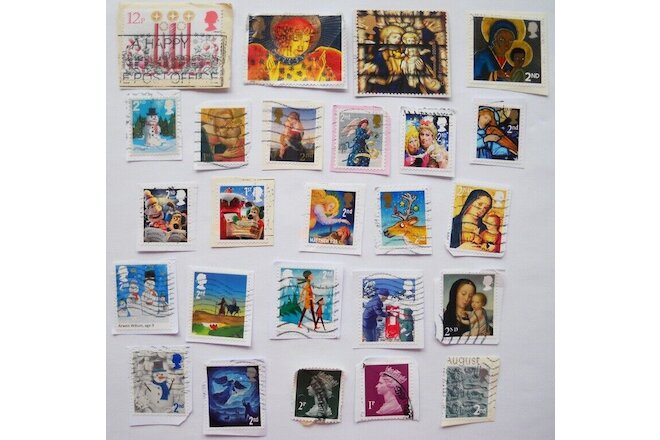 Lot of 25 Used British Postage Stamps Elizabeth II  Christmas inc. Millennium