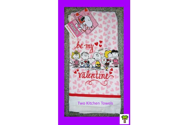 🌴 Peanuts Gang BE MY VALENTINE Valentines Day 2pk Kitchen Towels Cotton NEW