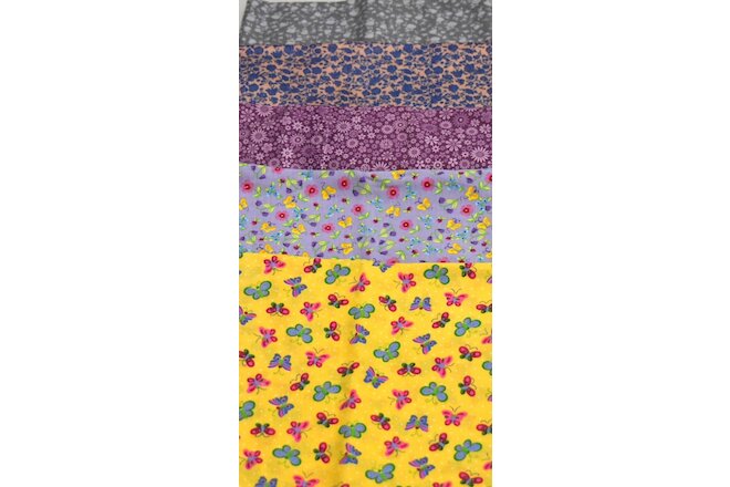 Floral Theme-Print Cotton Fabric Lot Bundle 3 (Lot of 5 Individual Pieces)
