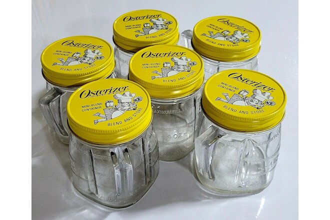 VTG Lot Of 6 Osterizer Plastic Mini Blend Containers With Metal Lids 8 Oz Each