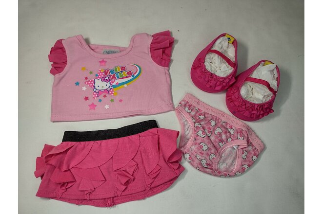 BABW Build a Bear Clothes Pink Sanrio Hello Kitty Graphic Ruffle Outfit Shoes
