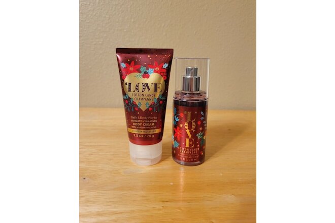 Bath and Body Works LOVE Cotton Candy Champagne Travel Set Mist & Body Cream
