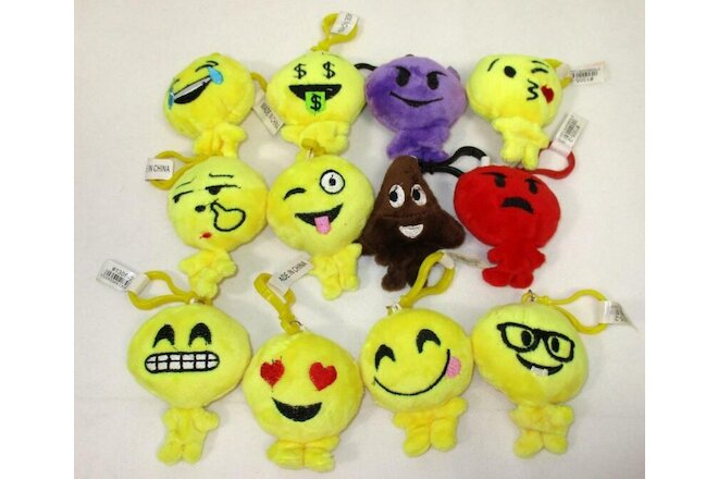 Lot of 12 Emoji Stuffed Plush Toy Key Chain Emoticon Keychain Ring Clip Poop B-2