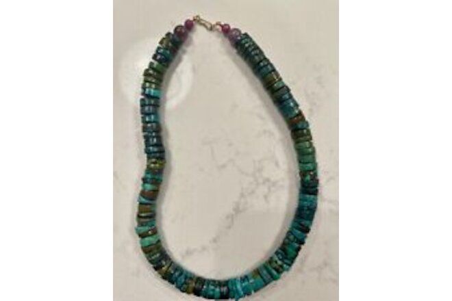 Native American Natural Blue Turquoise Choker, Rondelles, Smooth Luster