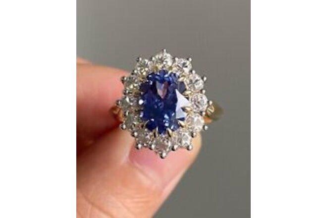 3.0ct Big Oval Cut Sapphire Halo Lab Created Engagement Ring For Women-Size-5-12
