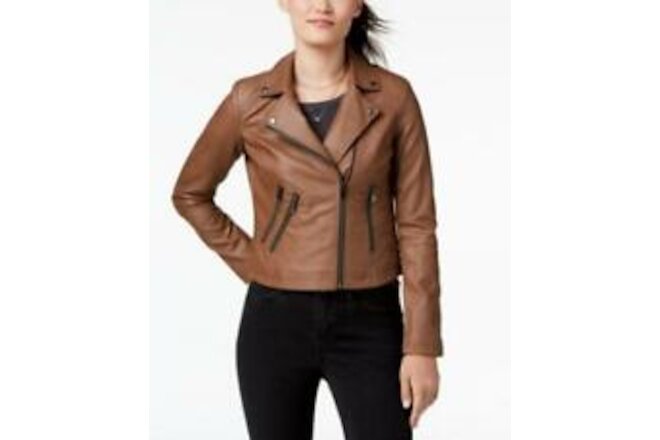 MSRP $70 CoffeeShop Juniors' Faux-Leather Moto Jacket Beige Size 2XL