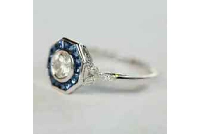 2Ct Round Cut Lab-Created Blue Sapphire Engagement Ring 14K White Gold Plated