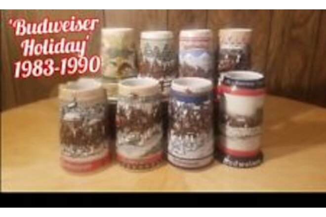 Budweiser Holiday 1983-1990 (8) Series Collector Steins