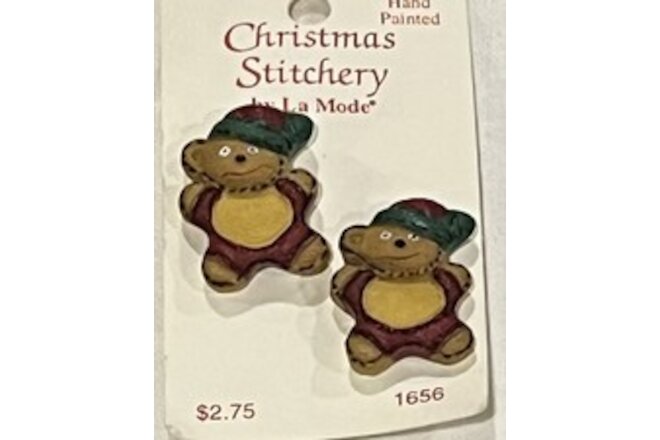 Vintage Set 1980’s Christmas Teddy Bears Novelty Hand painted Buttons