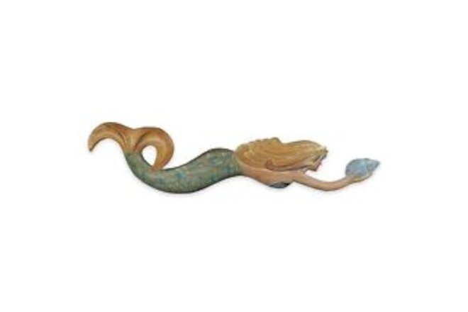 Hand Carved Swimming Mermaid Holding Seashell