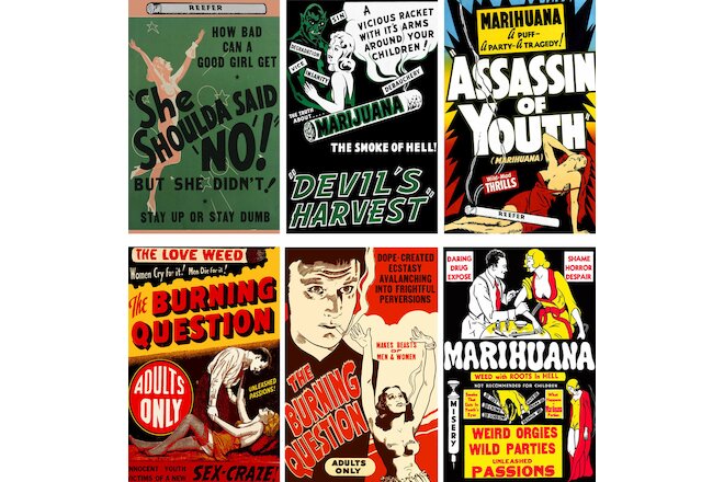 Vintage Anti-Marijuana Reefer Lot (6) 11 x 17 Reproduction Posters