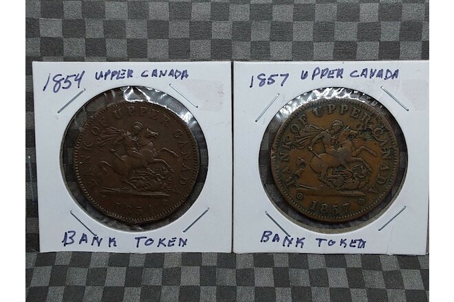 Lot of 2-1854 & 1857 Canada: One (1) Penny Token Coins - Bank of Upper Canada