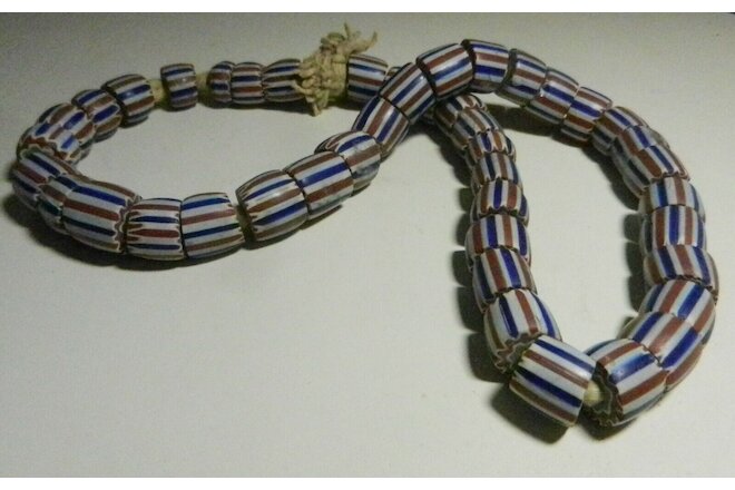 Antique Venetian Chevron Star Trade Bead STRAND 5 Layer-RED,WHITE,BLUE-44 beads