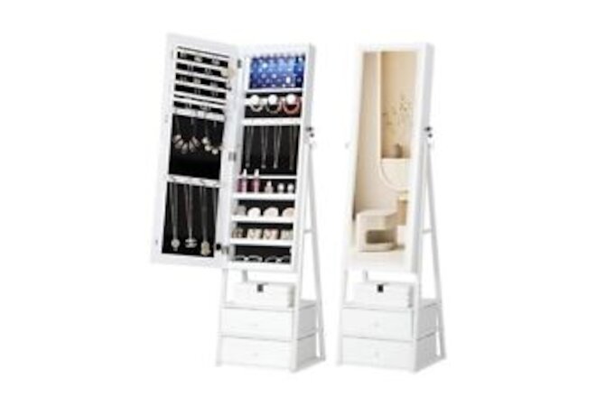 Jewelry Cabinet Armoire with 2 Drawers, Lockable Standing White with Drawers
