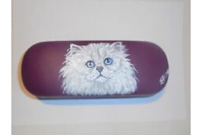 White Persian Cat Eyeglass Purple Glasses Case Hand Painted