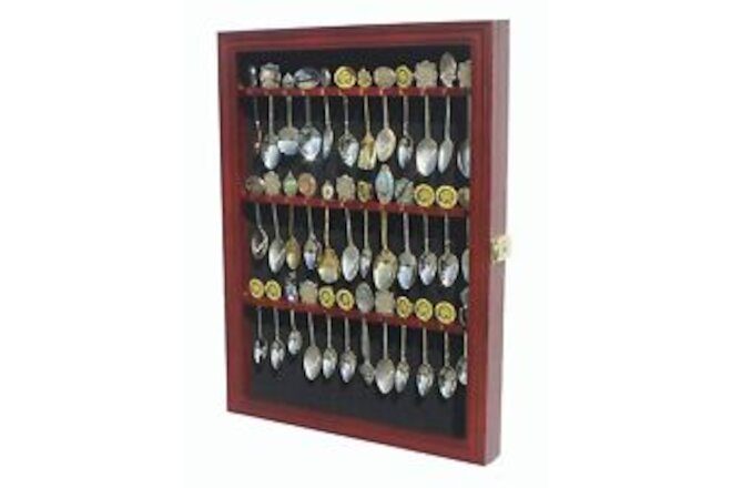 36 Souvenir Tea Spoon Display Case Rack Wall Mountable Cabinet Solid Wood Fra...