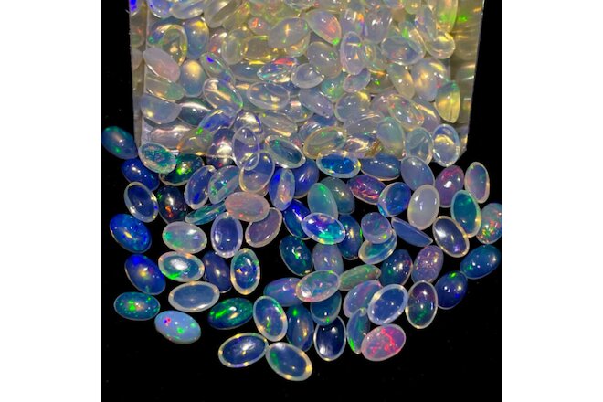 40 Pcs Natural Opal 5x3mm Oval Flashy Untreated Loose Cabochon Gemstones Lot