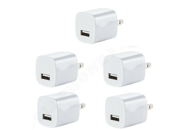 5x White 1A USB Power Adapter AC Home Wall Charger US Plug FOR iPhone 5 6 7 8 X