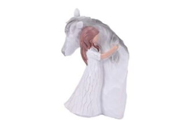 Horse Figurine Gifts for Women Horse Lovers, Girl Embrace Horse Statue White