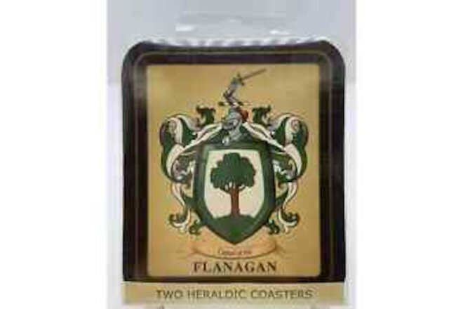 2 Heraldic Coasters "Flanagan" Ireland Family Shield & Motto O'Flanagan New Pkg