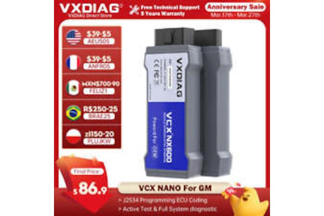 VXDIAG VCX NANO Hot Version NX600 For GM All System Active Test OBD2 Diagnostics