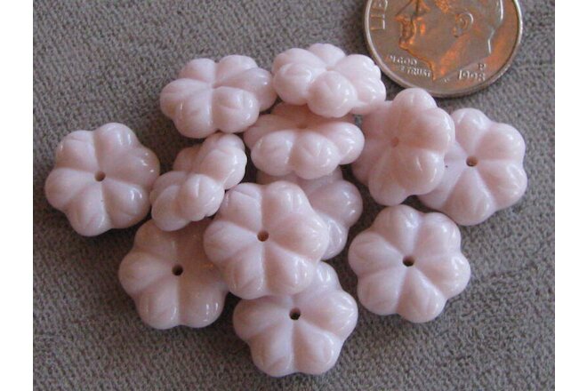 Lot of 12 Rare Vintage Art Glass Flower Beads, Pale Pink 4x12mm