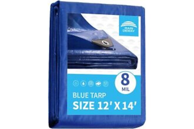 Blue Tarp 12x14 Feet, 8 Mil Thick, UV Resistant, Multipurpose 12x14,