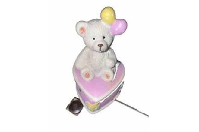 Happy Birthday Cake White BEAR Heart Jewelry Mini Trinket Box Baby Pink Ceramic