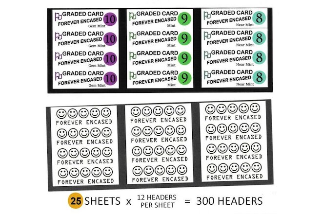 300 Generic Graded Grading Card HEADERS Labels for Empty Slabs