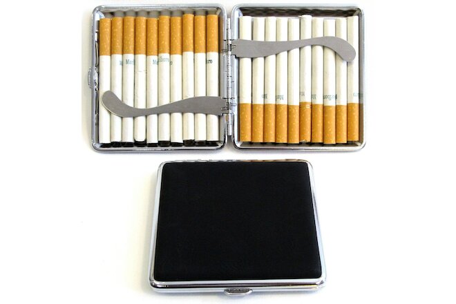 2pc Set Stainless Steel Cigarette Case Hold 20pc Regular 84s - HOT PINK + BLACK