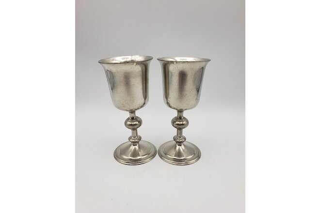 Vintage Royal Holland Pewter Daalderop Footed Cups Goblets Chalices Pair 4.5"