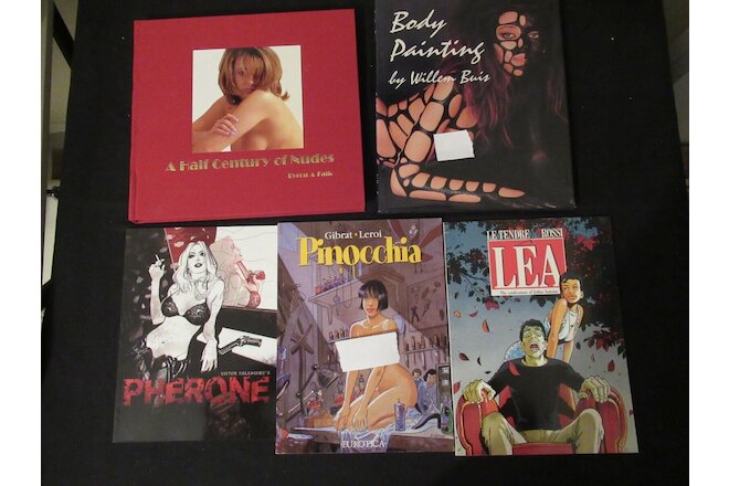 Lot of 5 Adult/Mature books - Body Painting, Half Century Nudes, Pinocchia, Lea.