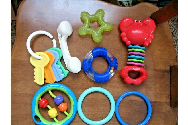 Lot: 3 Vintage 1950's-1970's & 5 Modern Infant Baby Teething Rings Rattles Toys